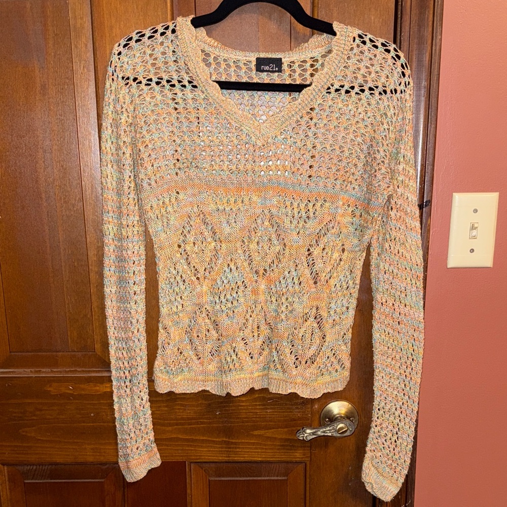 Rue21 Multicolor Crochet V-Neck Pullover